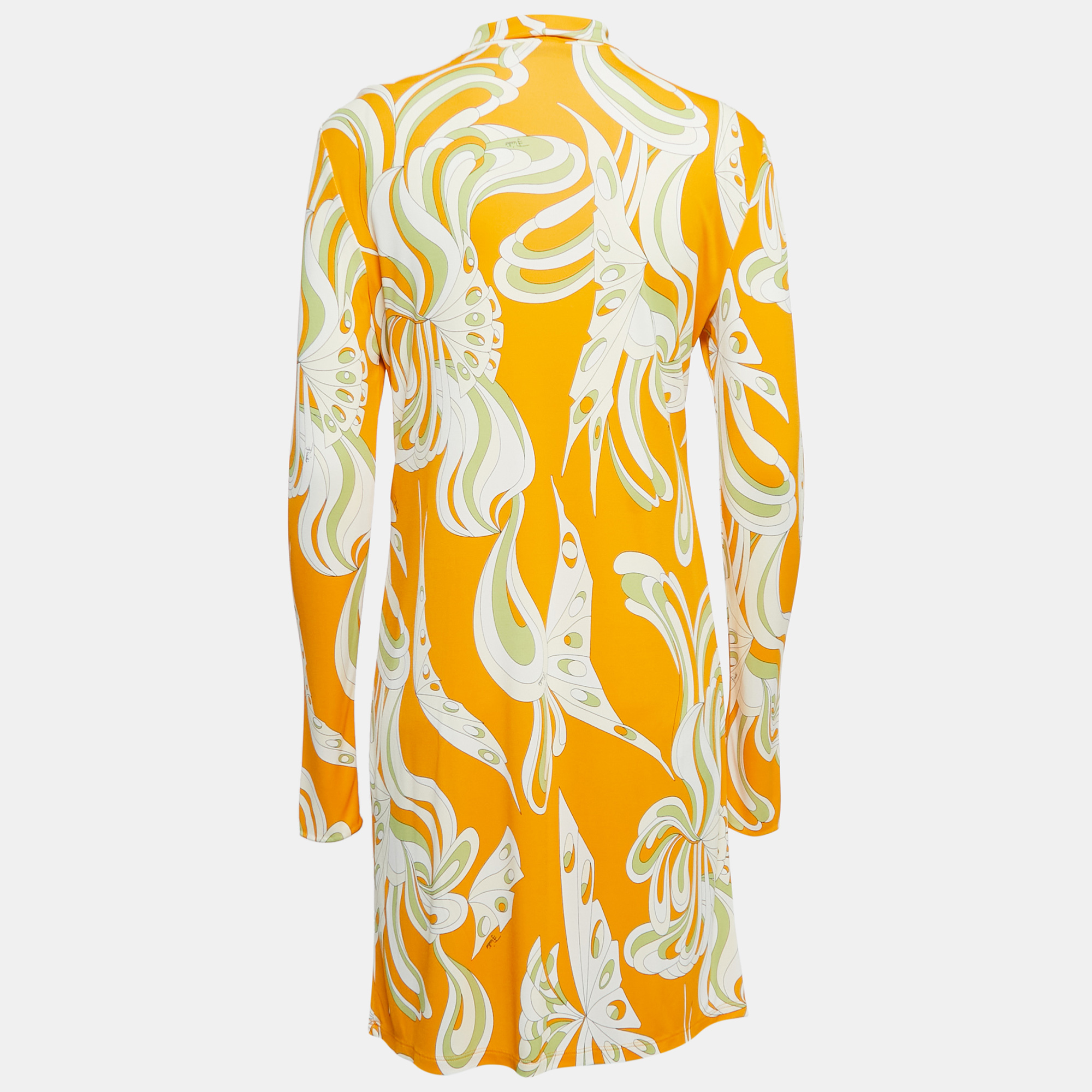 

Emilio Pucci Orange Printed Jersey High Neck Mini Dress