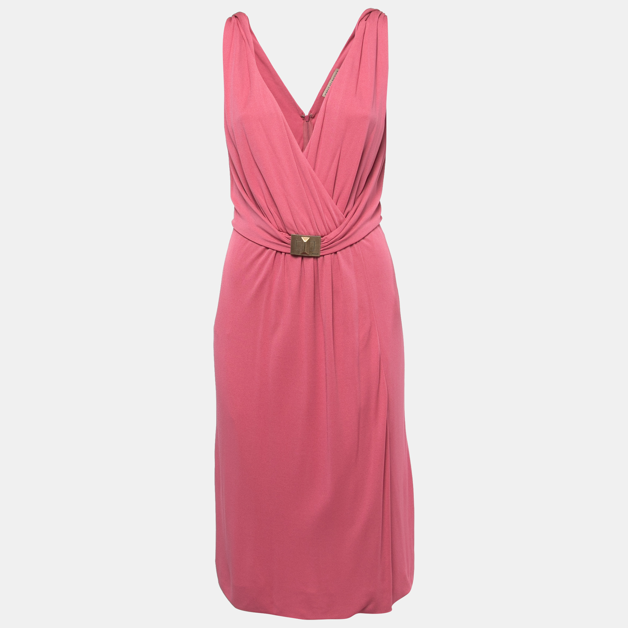 Pre-owned Emilio Pucci Pink Jersey Draped Sleeveless Buckle Detail Dress M