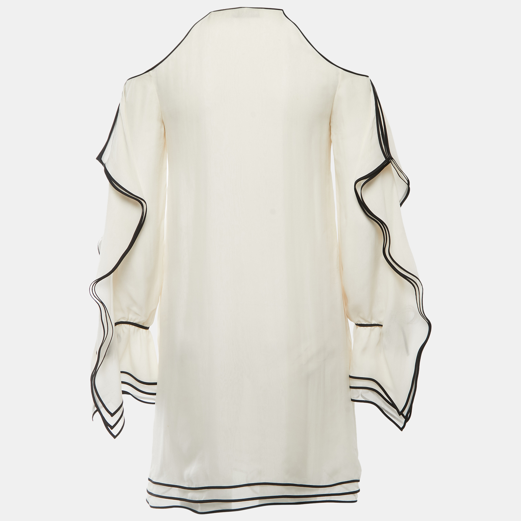 

Emilio Pucci Off-White Silk Ruffled Cold Shoulder Mini Dress