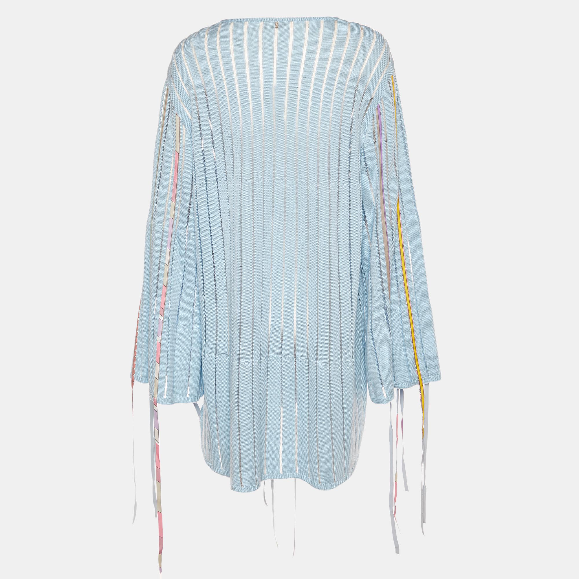 

Emilio Pucci Blue Wool Knit & Printed Applique Fringed Detail Mini Dress