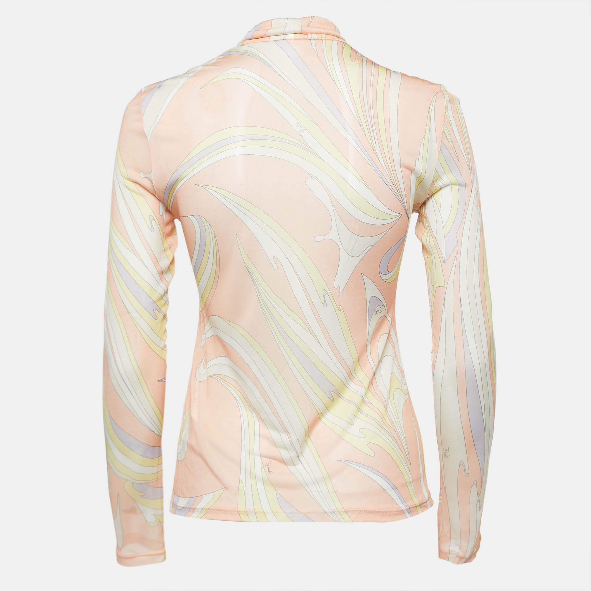 

Emilio Pucci Light Pink Abstract Print Jersey High Neck Long Sleeve Top