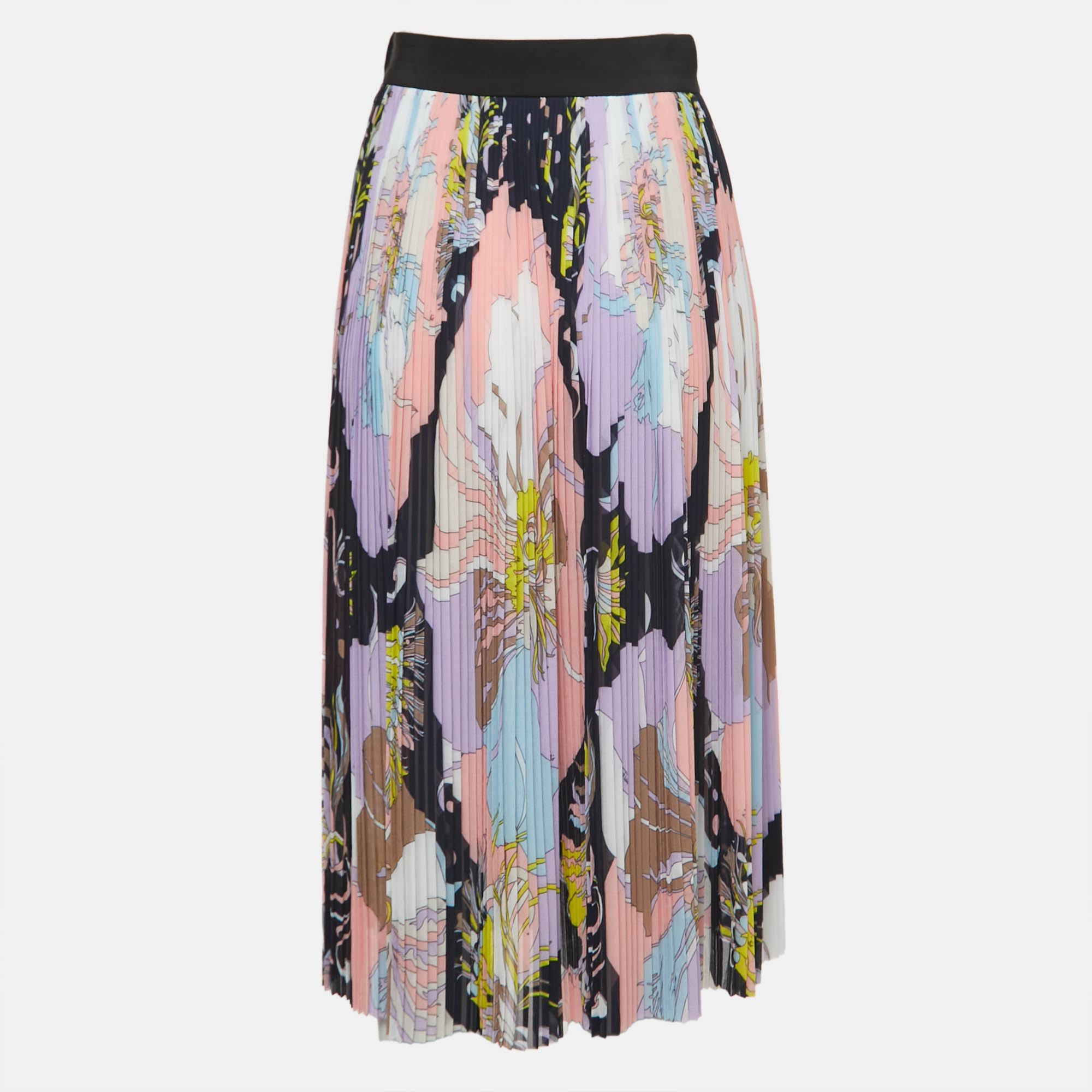 

Emilio Pucci Multicolor Floral Print Crepe Pleated Midi Skirt