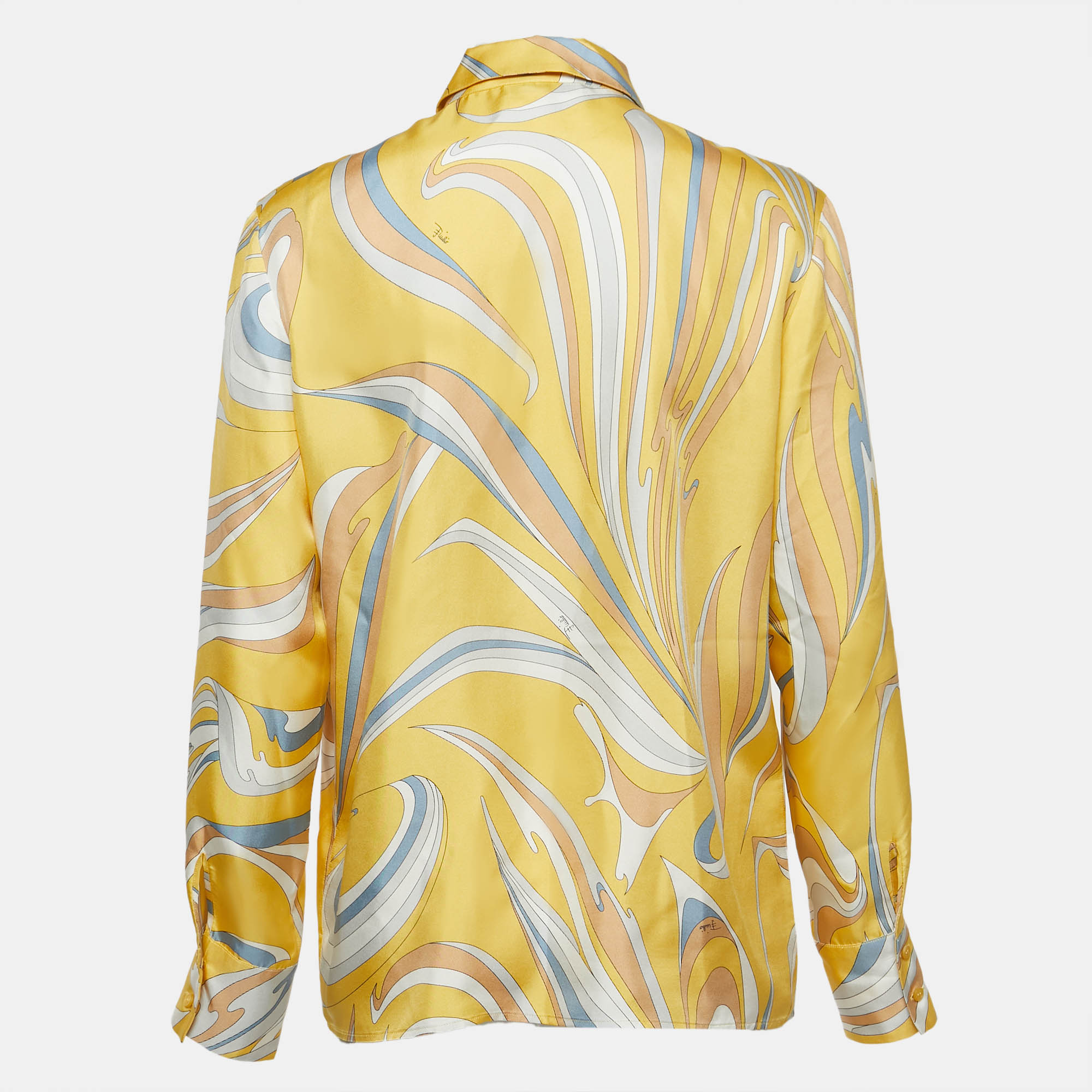 

Emilio Pucci Yellow Vortici Print Silk Twill Shirt