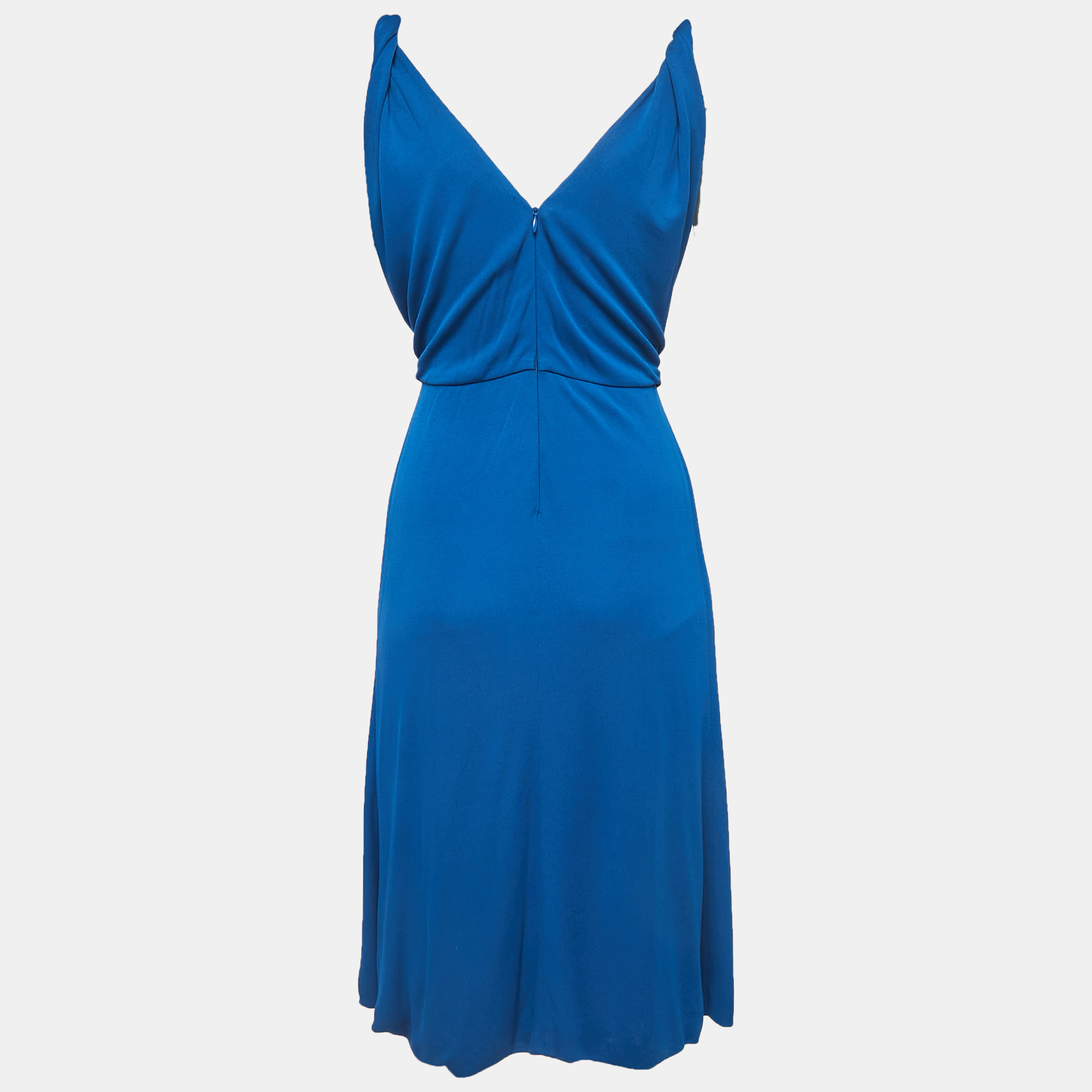 

Emilio Pucci Blue Jersey Buckle Detail Draped Sleeveless Midi Dress