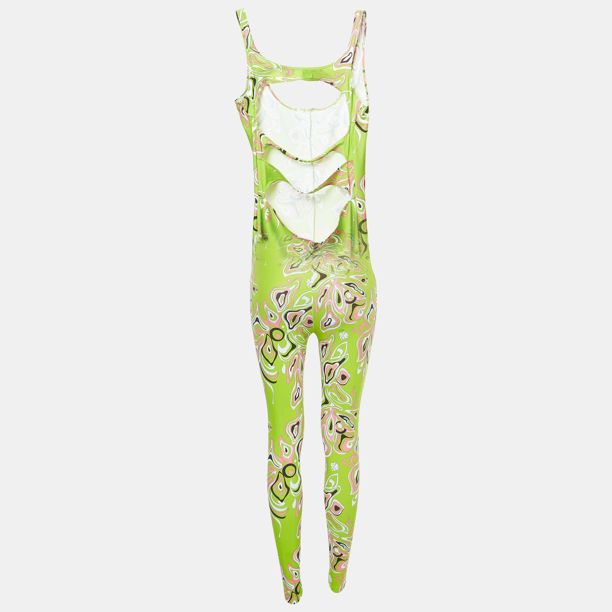 

Emilio Pucci Green Print Jersey Cut-out Sleeveless Jumpsuit