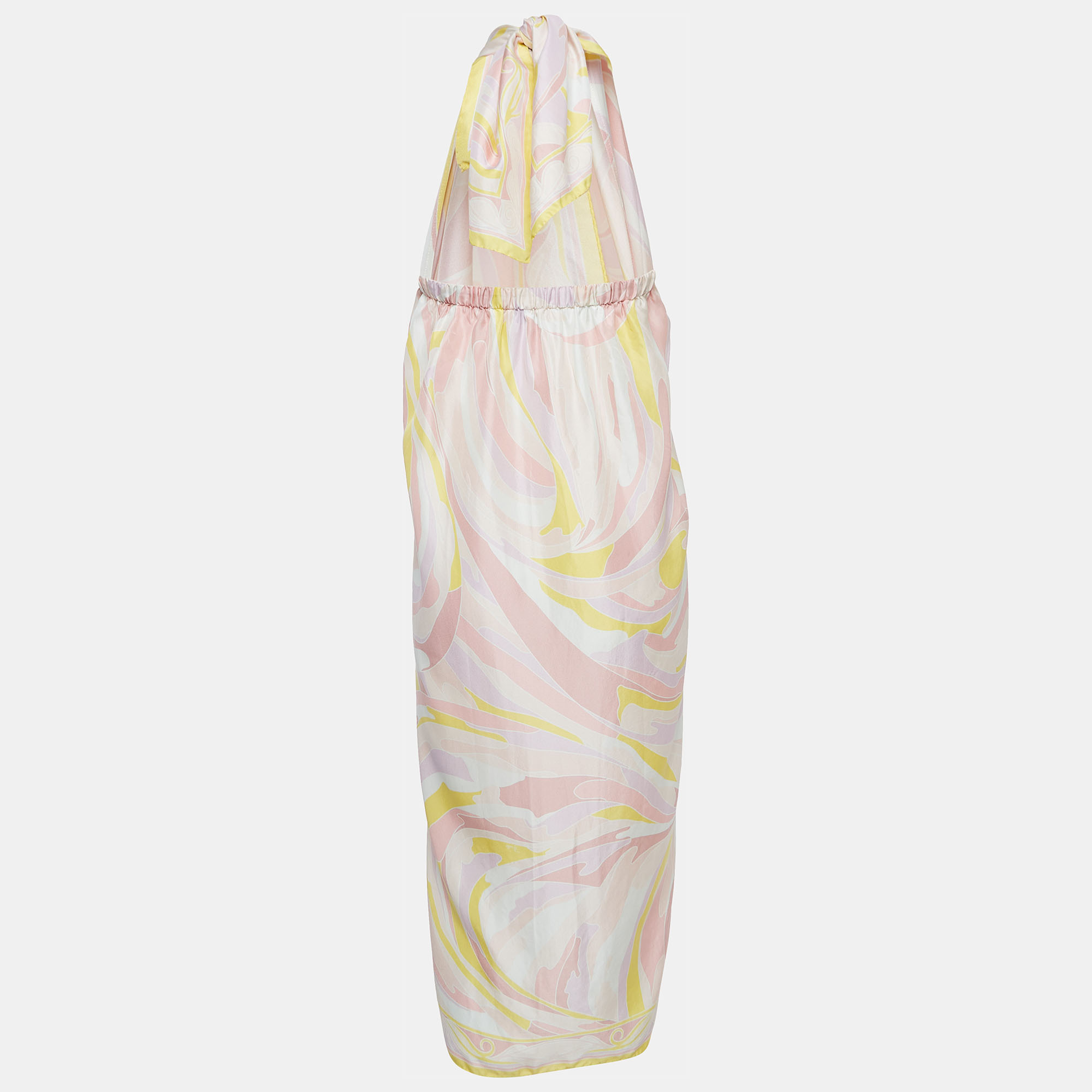 

Emilio Pucci Pink/Yellow Abstract Print Silk Wrap Midi Dress
