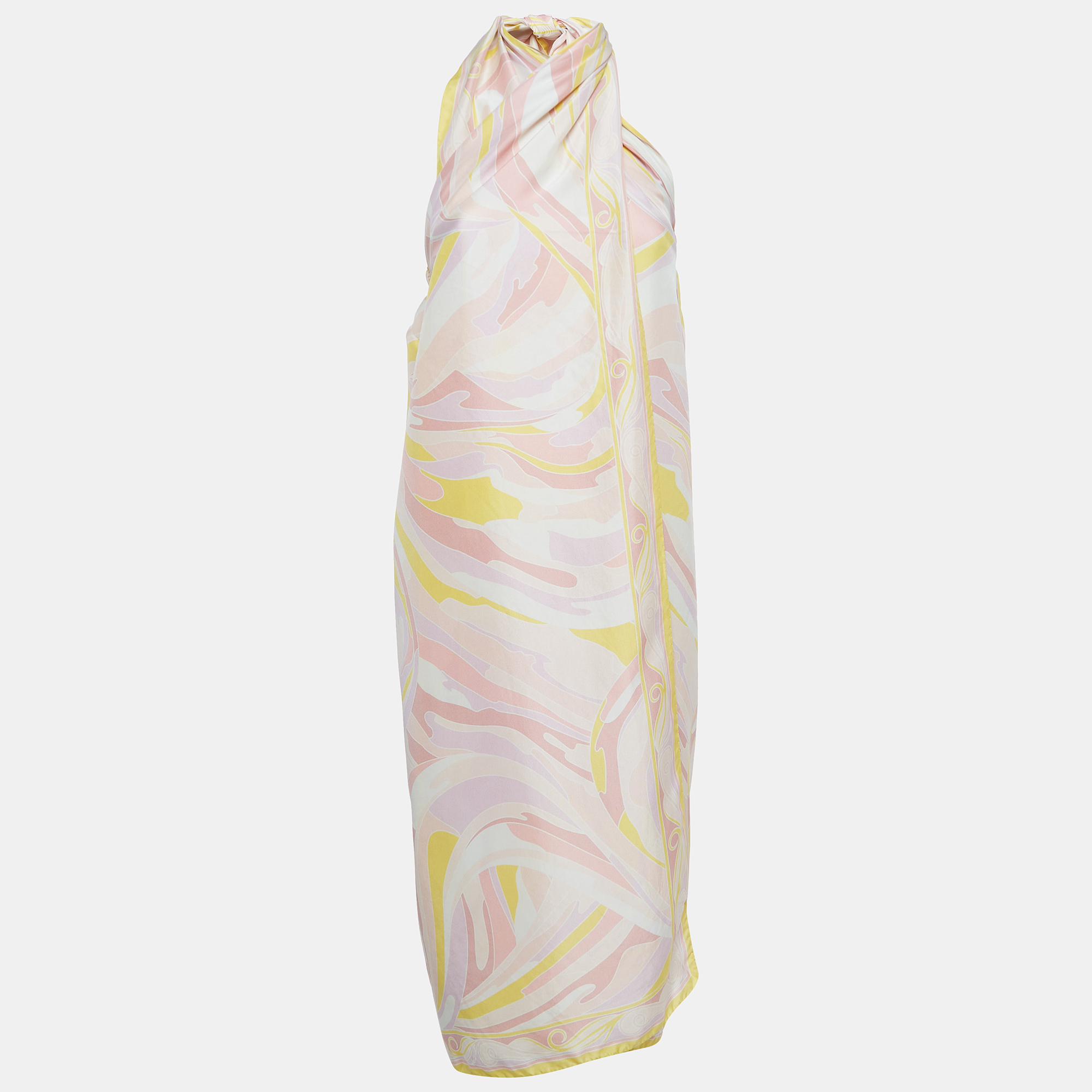 Pre Owned Emilio Pucci Pink/Yellow Abstract Print Silk Wrap Midi Dress M