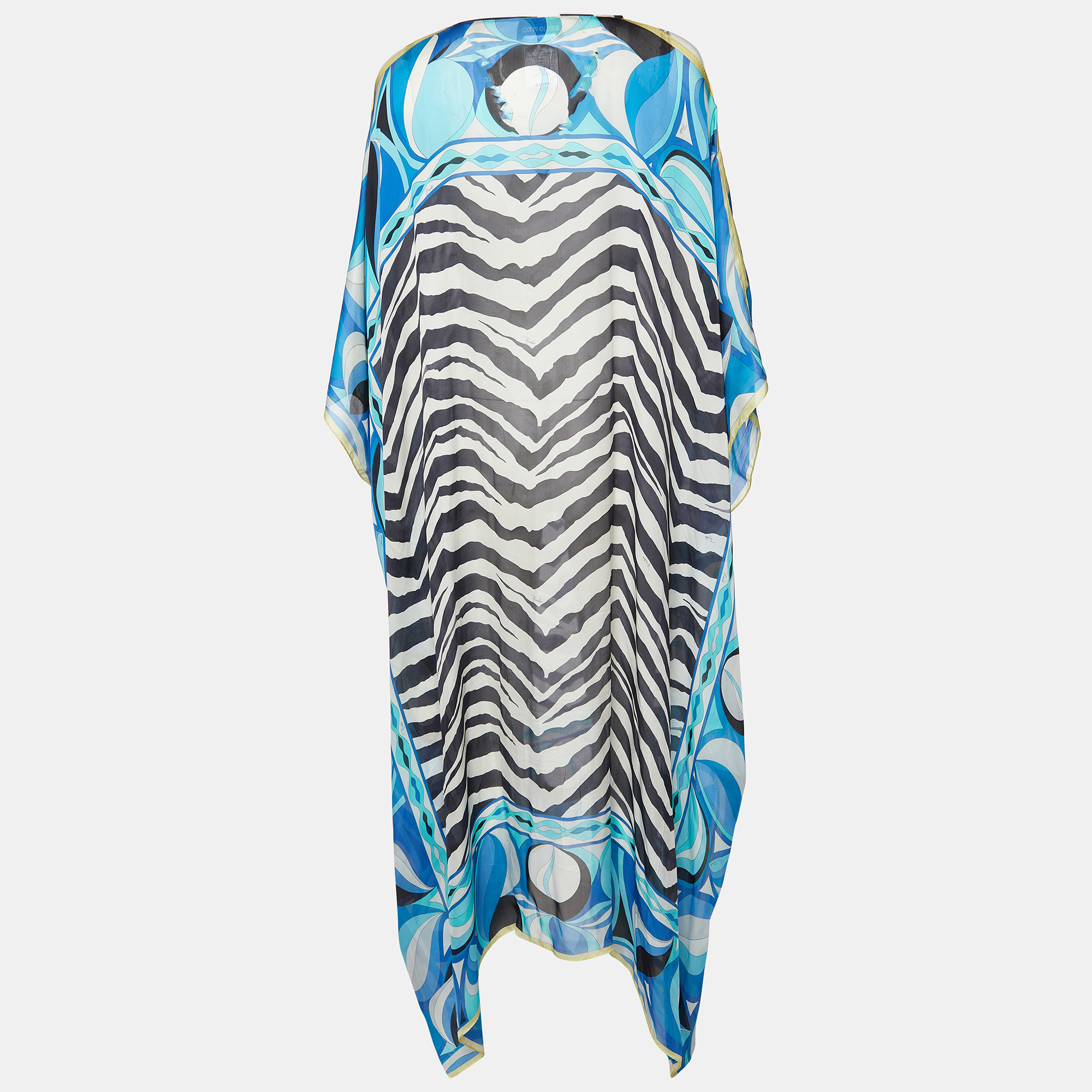 

Emilio Pucci Blue Animal Print Silk Sheer Kaftan Dress