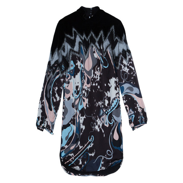 Pre Owned Emilio Pucci Printed Silk and Velvet Dress M