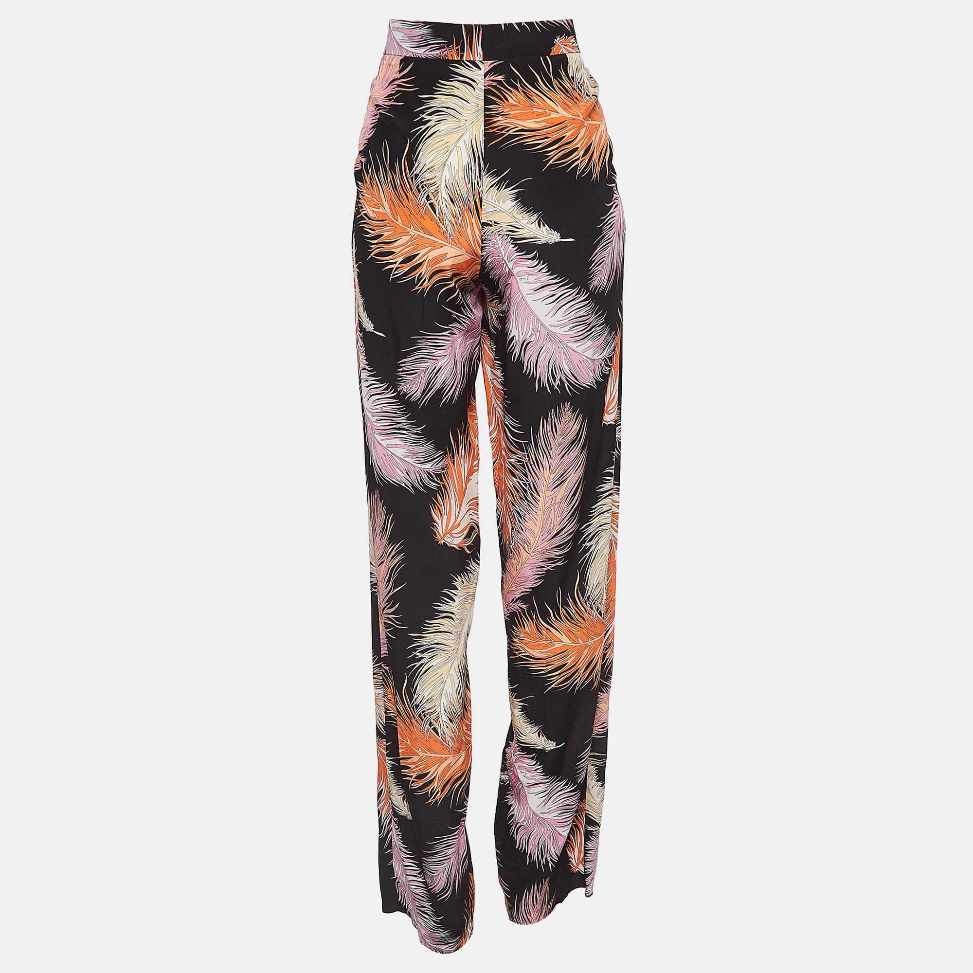 

Emilio Pucci Black Feather Printed Silk Trouser