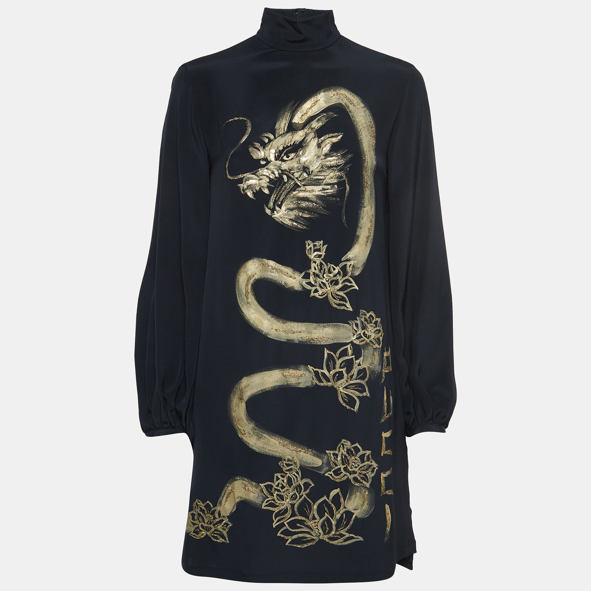 

Emilio Pucci Black Hand Painted Dragon Silk Mini Dress