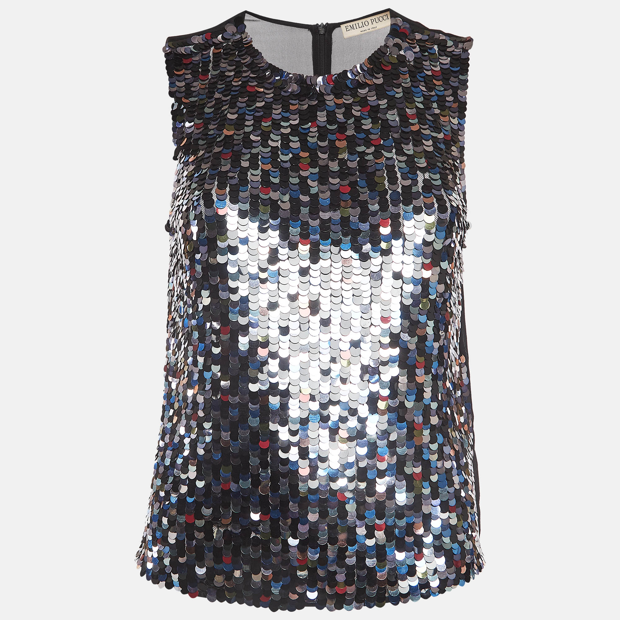 

Emilio Pucci Black Sequin And Silk Sleeveless Top S