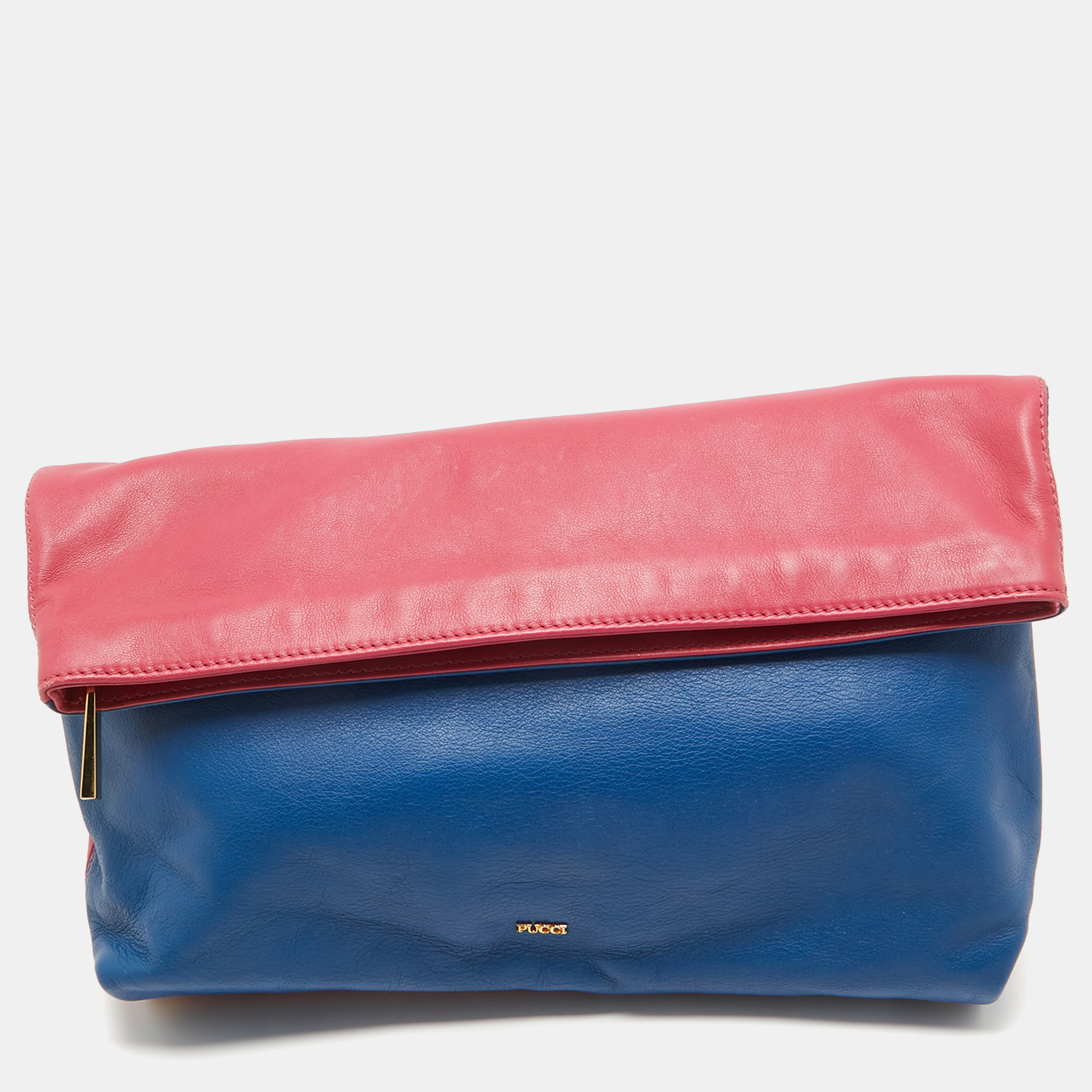 

Emilio Pucci Pink/Blue Leather Fold Over Clutch