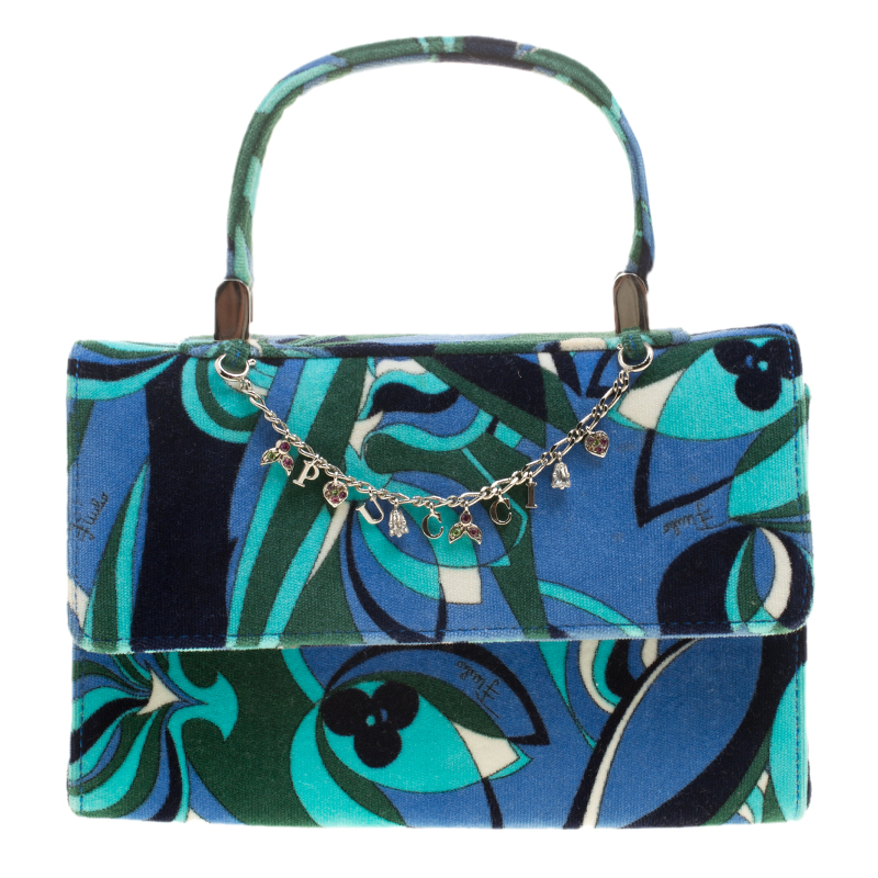 Emilio Pucci Multicolor Printed Velvet Top Handle Bag