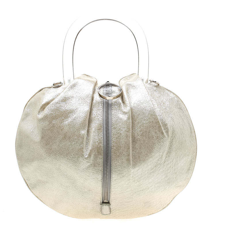 Emilio Pucci Metallic Light Beige Leather Top Handle Crossbody Bag
