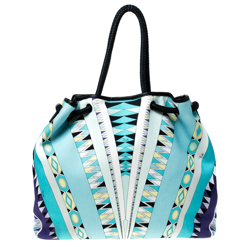 Emilio Pucci Multicolor Printed Canvas and Leather Tote