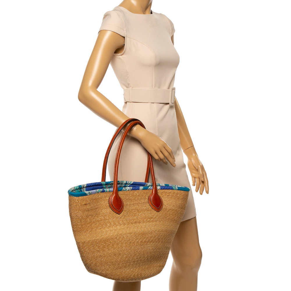 

Emilio Pucci Beige/Brown Raffia and Leather Shopper Tote