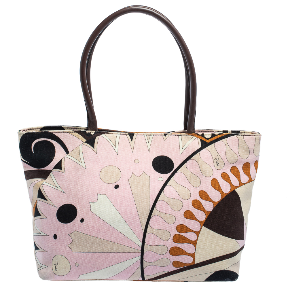 Pre-owned Emilio Pucci Multicolor Printed Canvas And Leather Tote