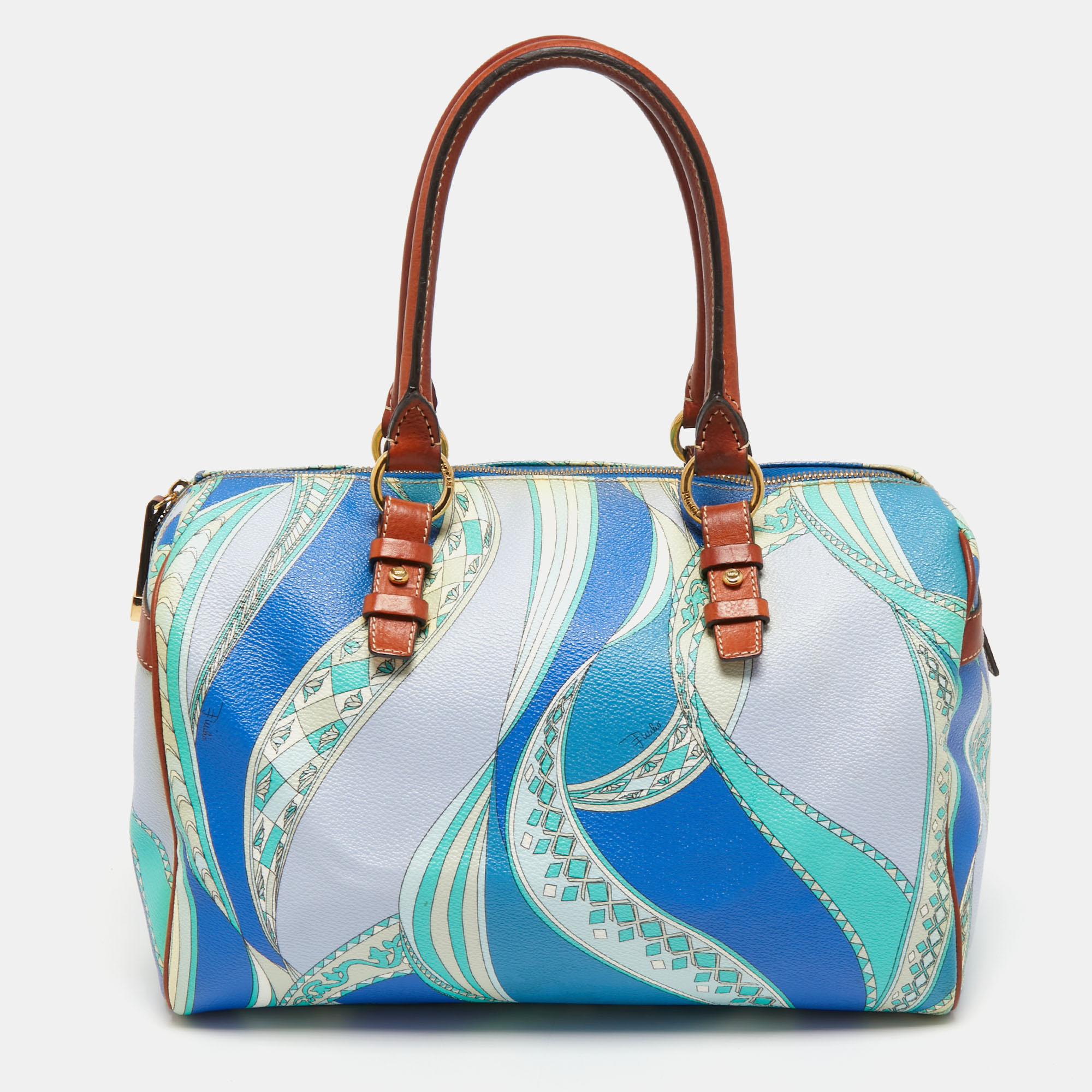 Emilio Pucci Multicolor Printed Coated Canvas and Leather Boston Bag