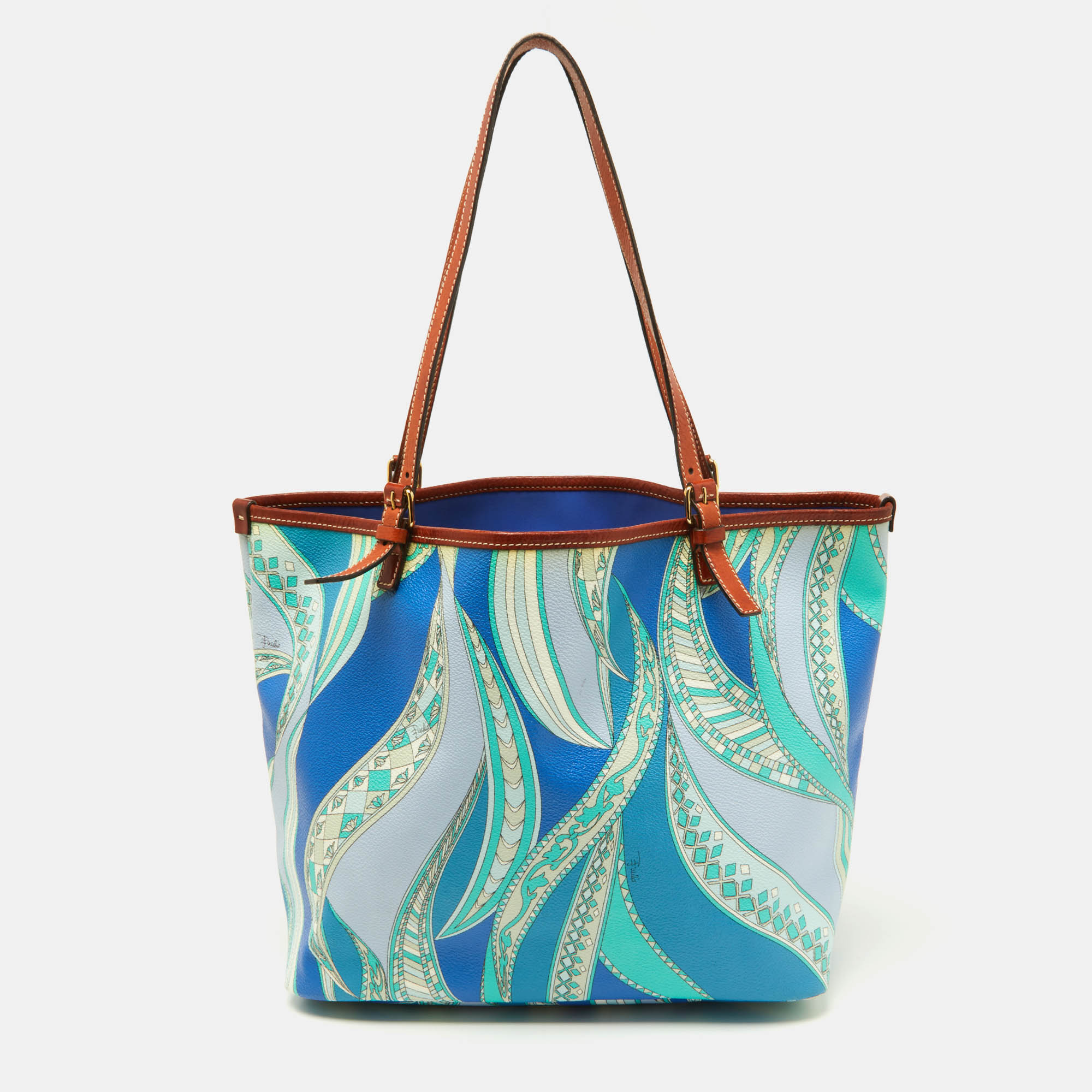 Pre-owned Emilio Pucci Multicolor Printed Coated Canvas And Leather Tote