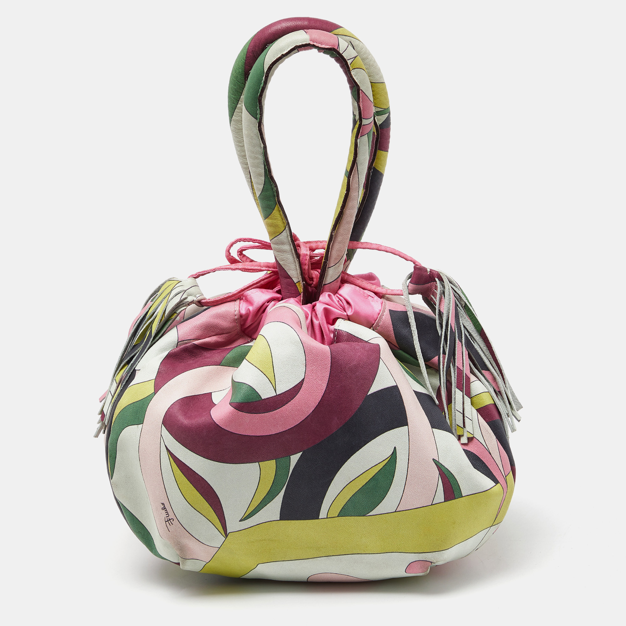 

Emilio Pucci Multicolor Leather and Satin Drawstring Bucket Bag