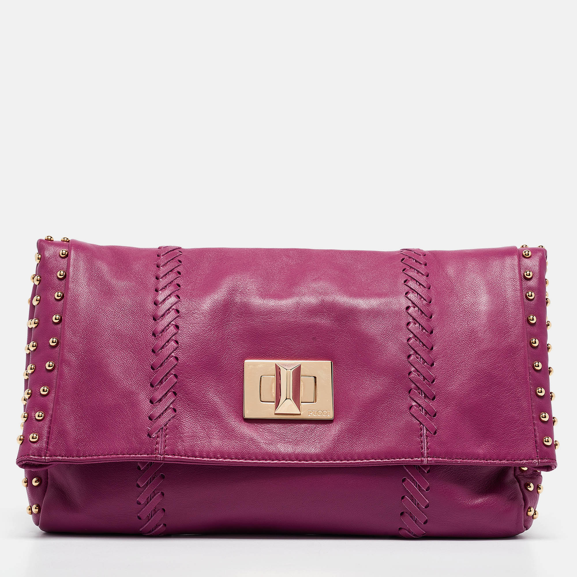 

Emilio Pucci Magenta Leather Studded Flap Clutch, Pink