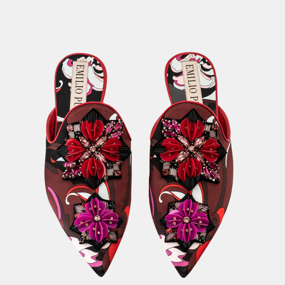 

Emilio Pucci Pointed Satin Slippers With Sequins Size EU, Multicolor