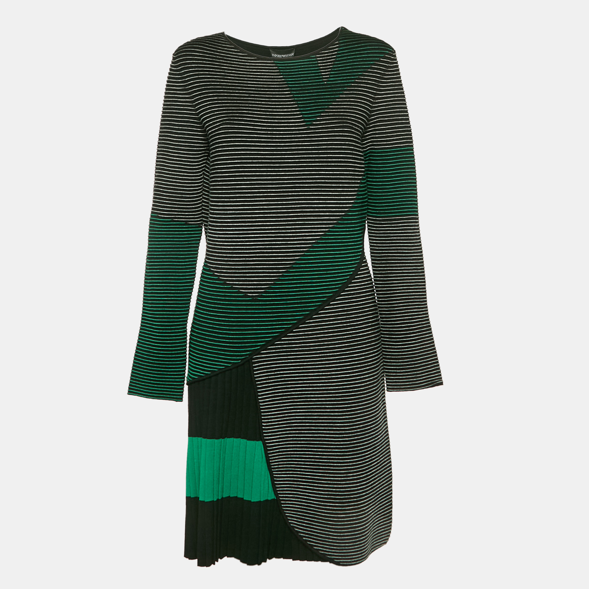

Emporio Armani Green Stretch Knit Pleated Short Dress M