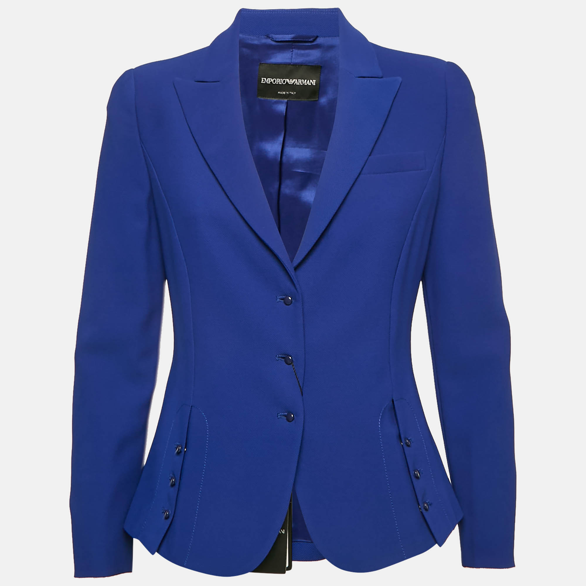 

Emporio Armani Blue Textured Crepe Button Detail Blazer M