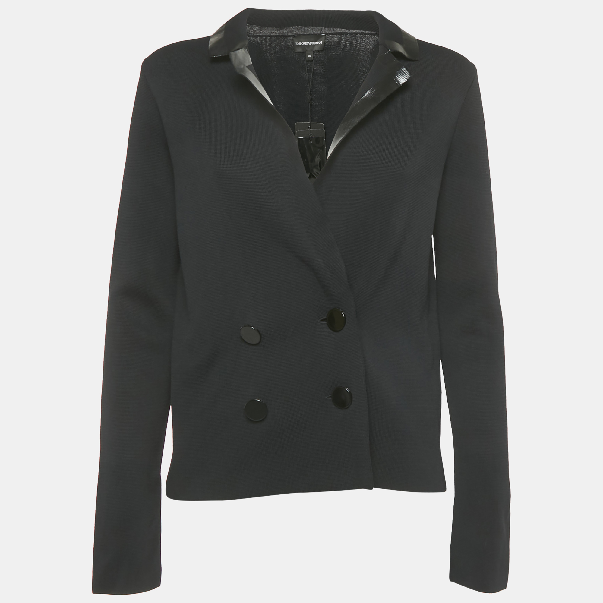Pre-owned Emporio Armani Black Knit Double Breasted Blazer S