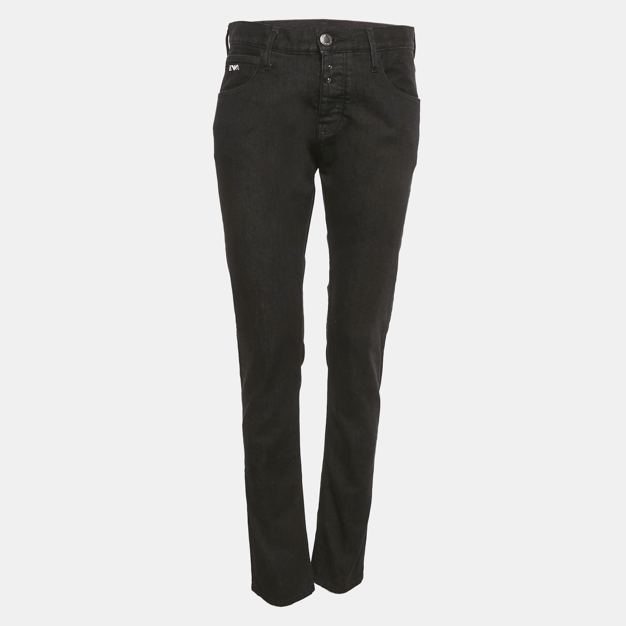 Pre-owned Emporio Armani Black Denim Skinny Jeans M/waist 29"