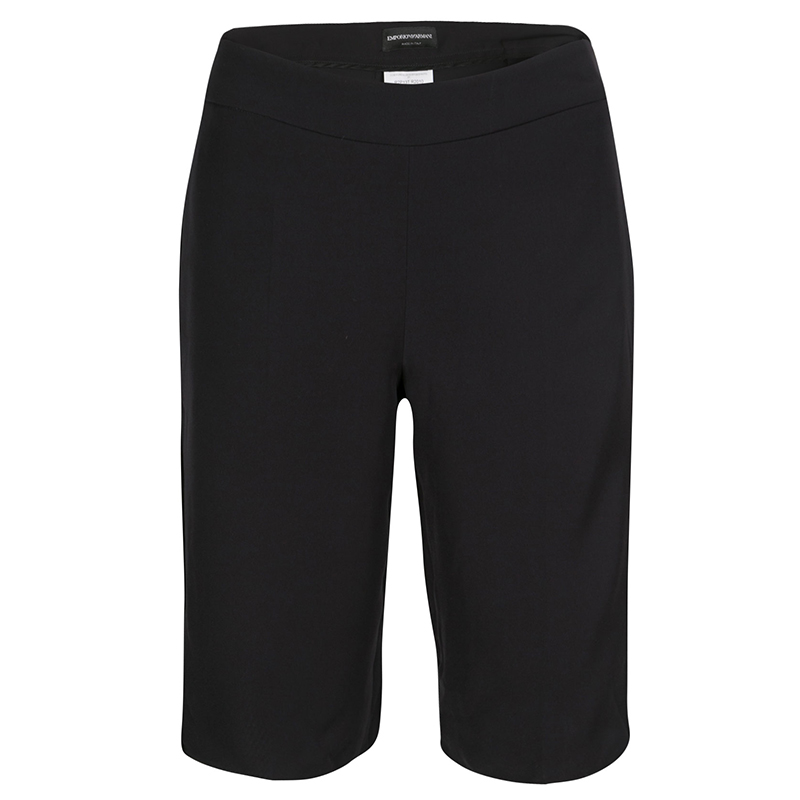 Pre Owned Emporio Armani Black Satin Side Stripe Detail Fitted Tuxedo Shorts M