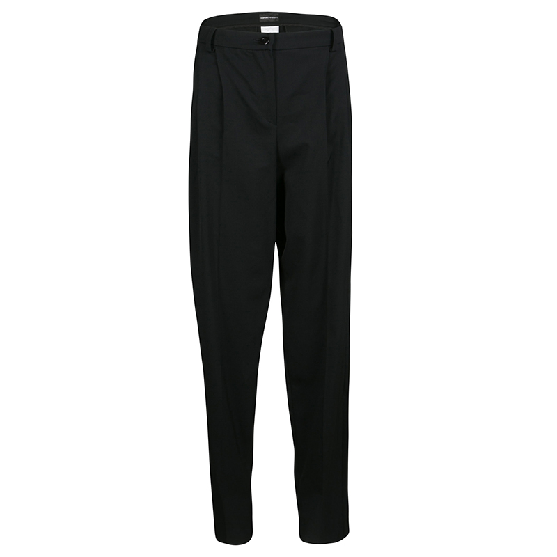 Emporio Armani Black Wool Tailored High Waist Formal Trousers M