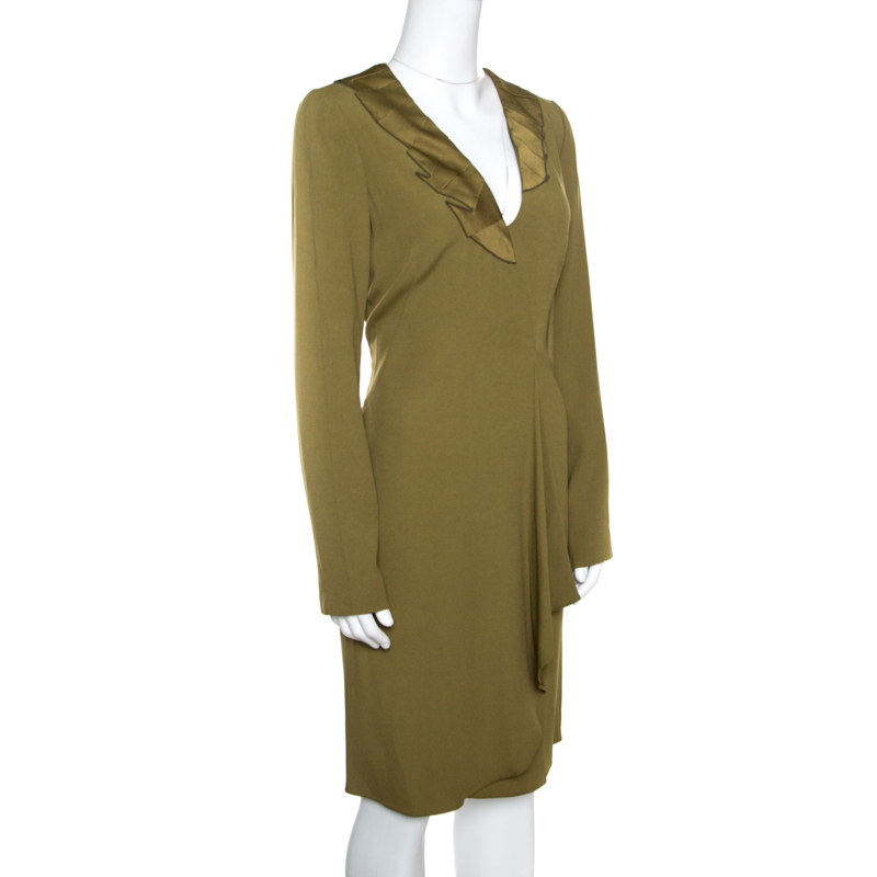 

Emporio Armani Olive Green Flutter Front Long Sleeve Tunic Dress