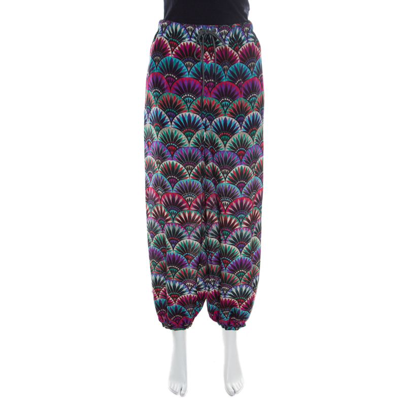Pre Owned Emporio Armani Ethnic Floral Printed Silk High Rise Harem Pants S