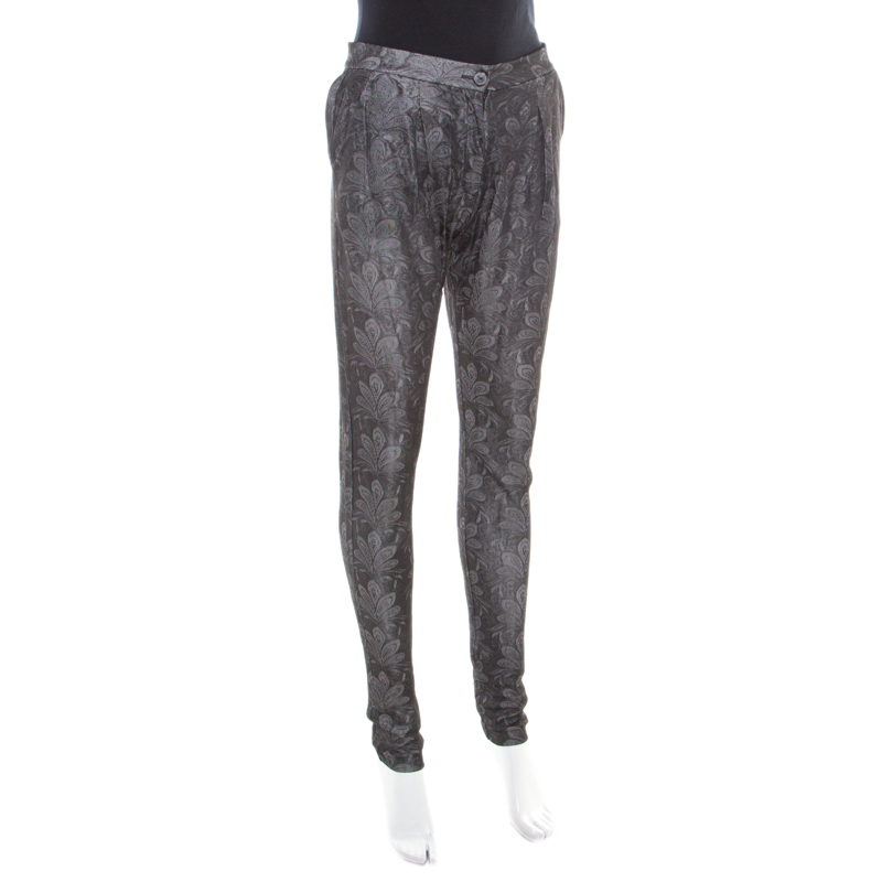 

Emporio Armani Grey Floral Jacquard Knit Skinny Pants