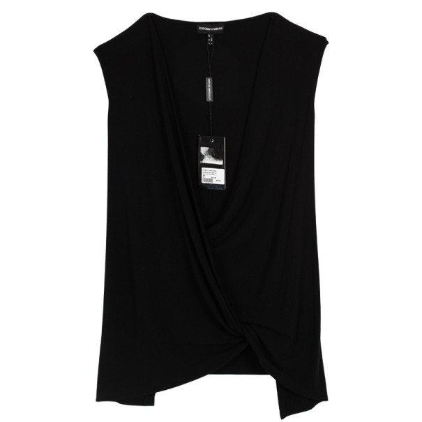 Pre Owned Emporio Armani Black Cotton Sleeveless Top M