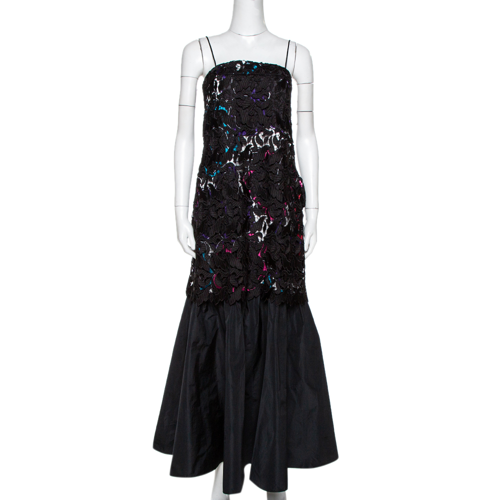 

Emporio Armani Black Printed Satin & Lace Overlay Maxi Dress