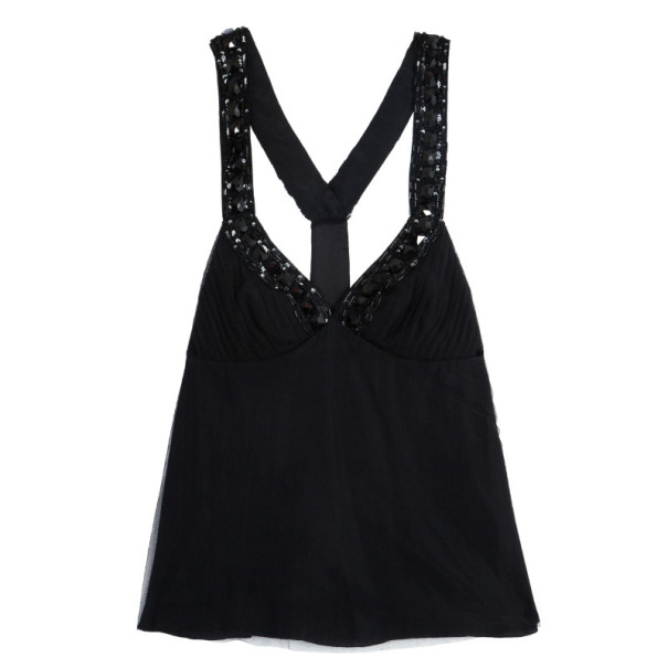 Pre Owned Emporio Armani Black Embellished Halter Top S