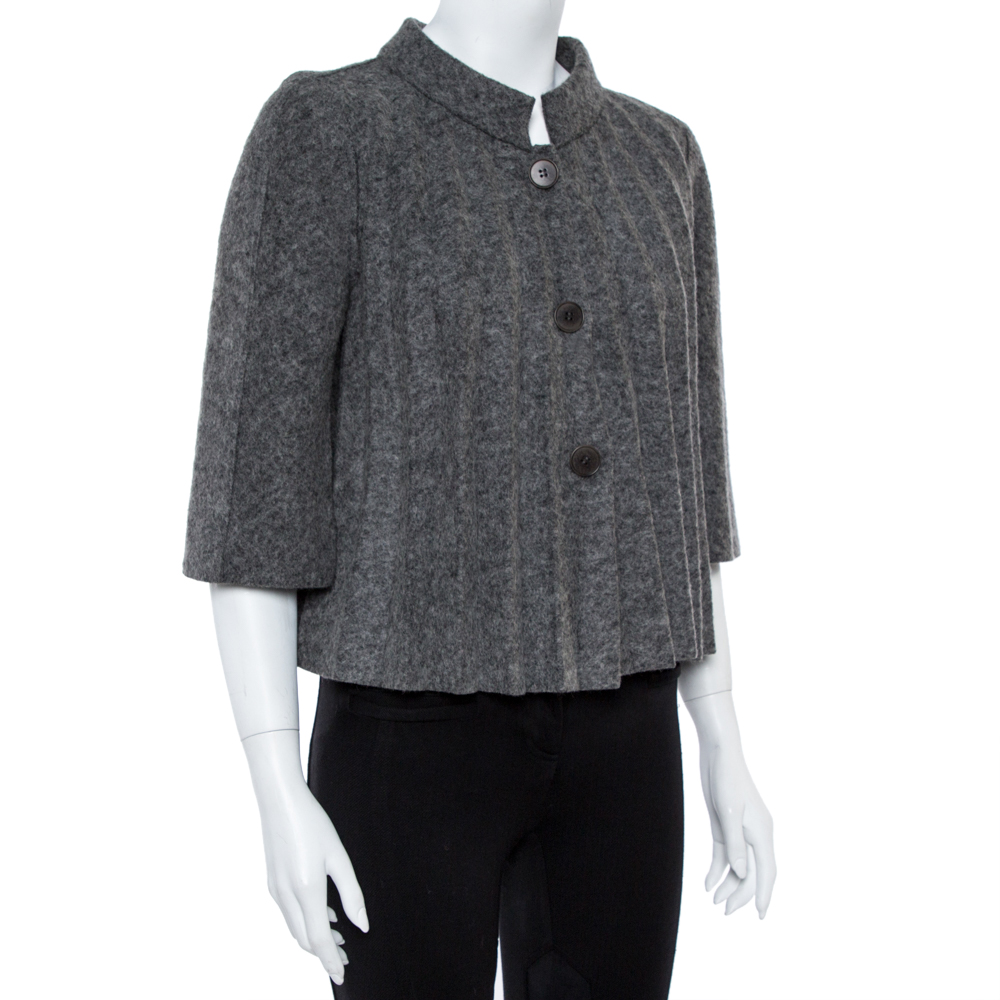 

Emporio Armani Grey Wool Pleated Cape Jacket