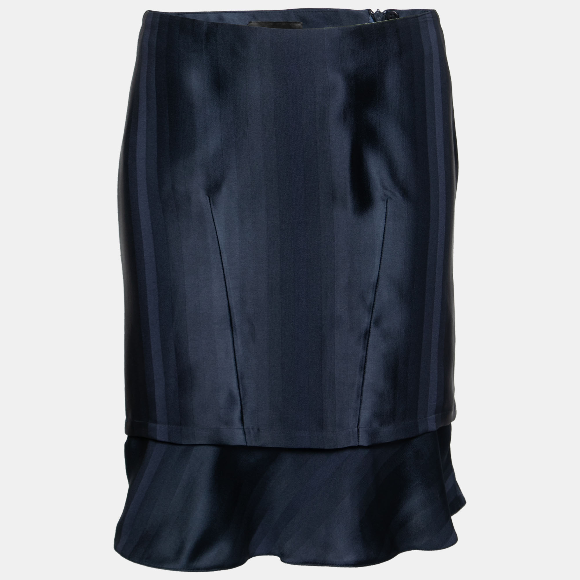 Pre-owned Emporio Armani Navy Blue Satin Short Skirt S