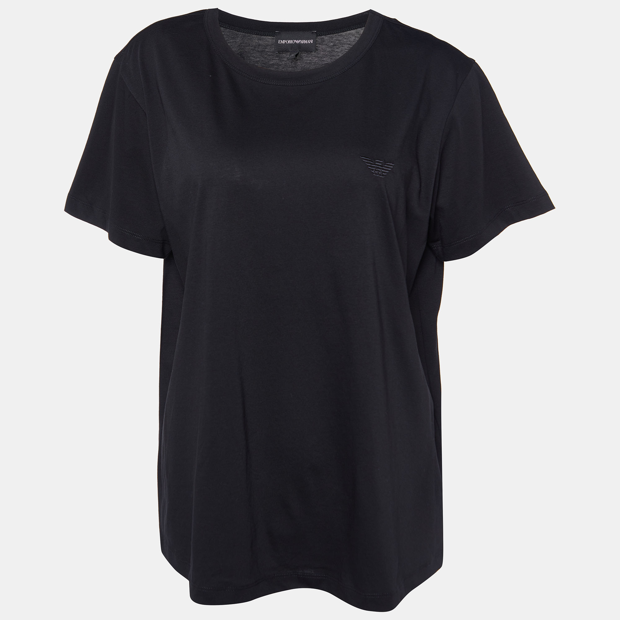 Pre-owned Emporio Armani Black Velour Pattern Cotton Knit T-shirt L
