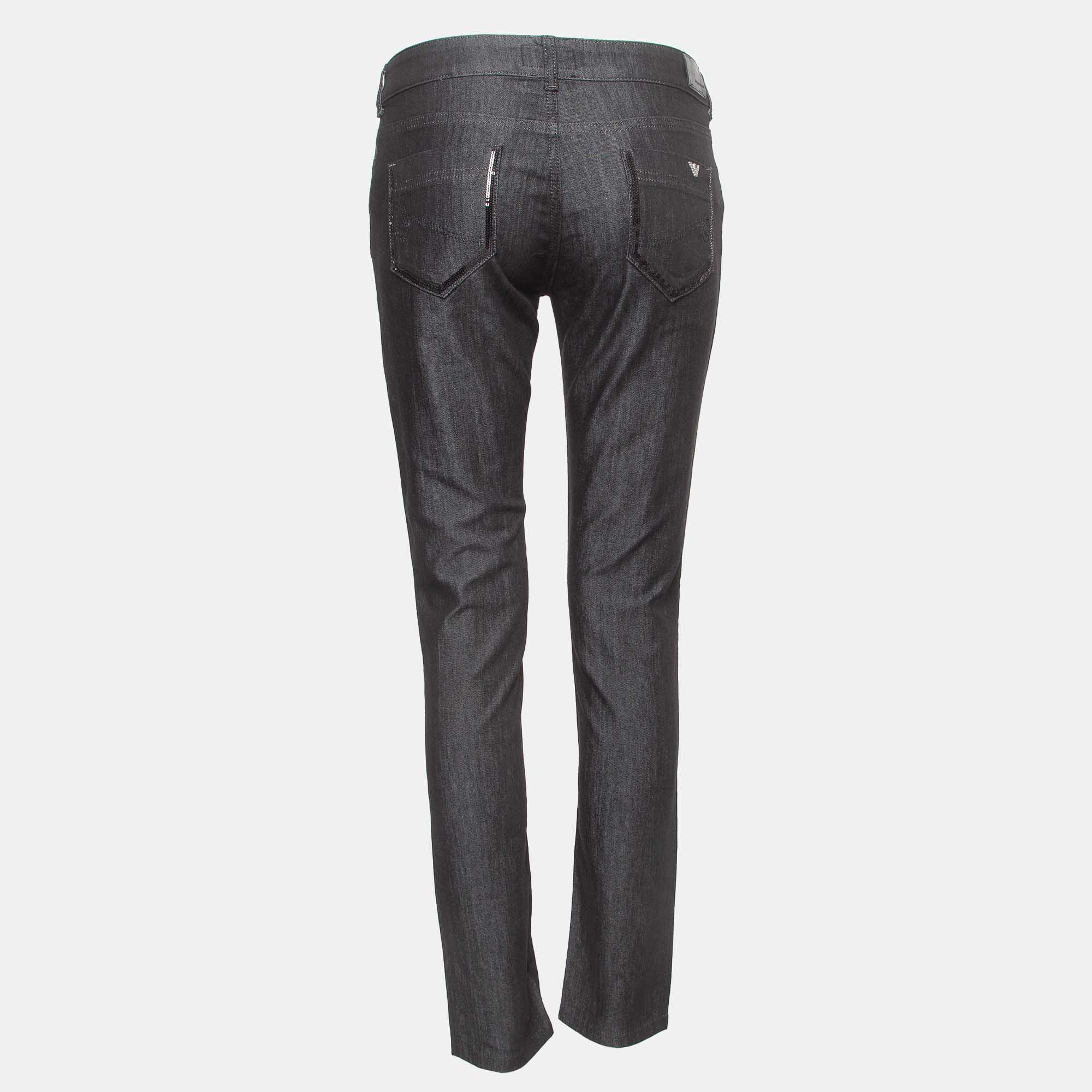 

Emporio Armani Black Denim Sequined Pocket Detail Dakota Jeans  Waist 29