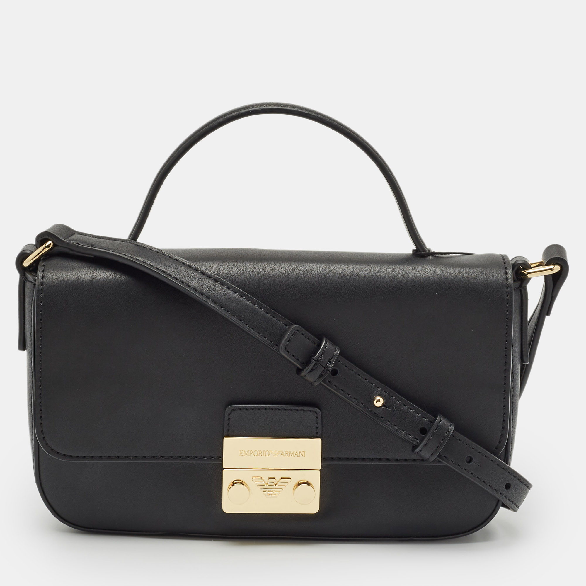 

Emporio Armani Black Faux Leather Top Handle Bag