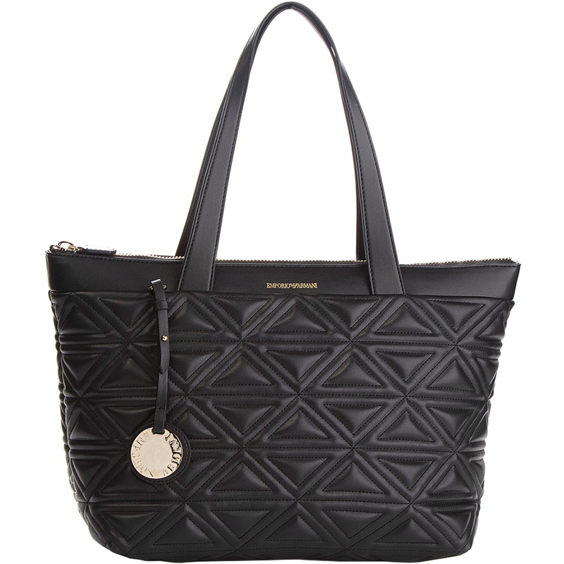 Pre Owned Emporio Armani Black Quilted Leather Shopper Tote