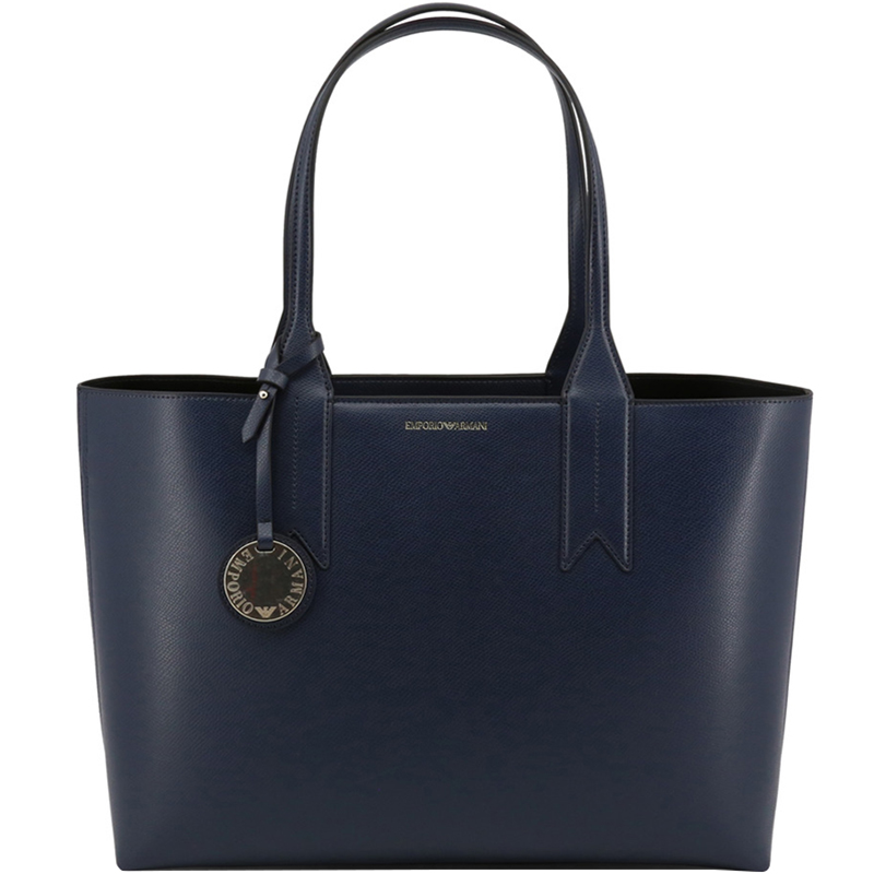 Pre Owned Emporio Armani Navy Faux Leather Shopping Tote