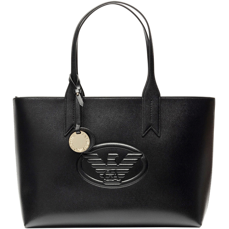 Emporio Armani Black Leather Shopper Tote
