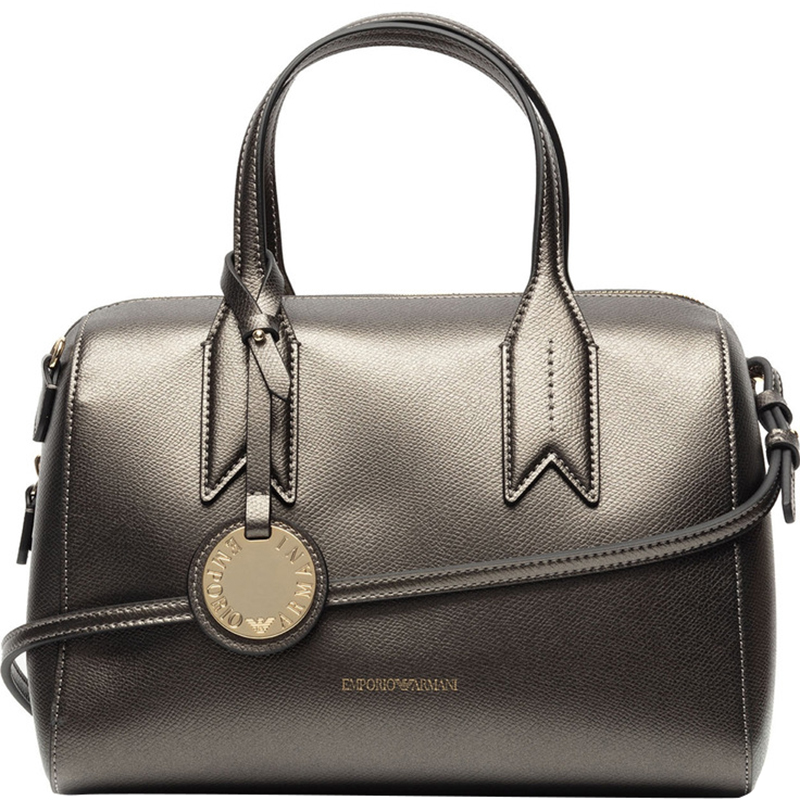 Emporio Armani Metallic Dark Grey Leather Bowling Satchel Bag Emporio Armani  | TLC