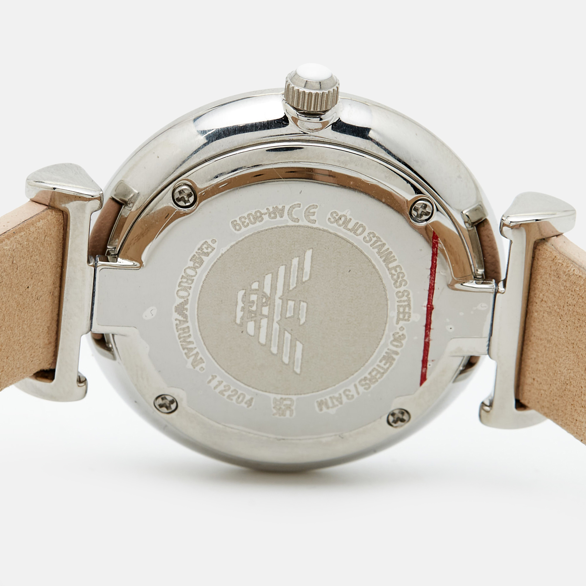 Emporio Armani Mother of Pearl Stainless Steel Leather AR8039 Women`s Wristwatch and Bracelet Set 32 mm 