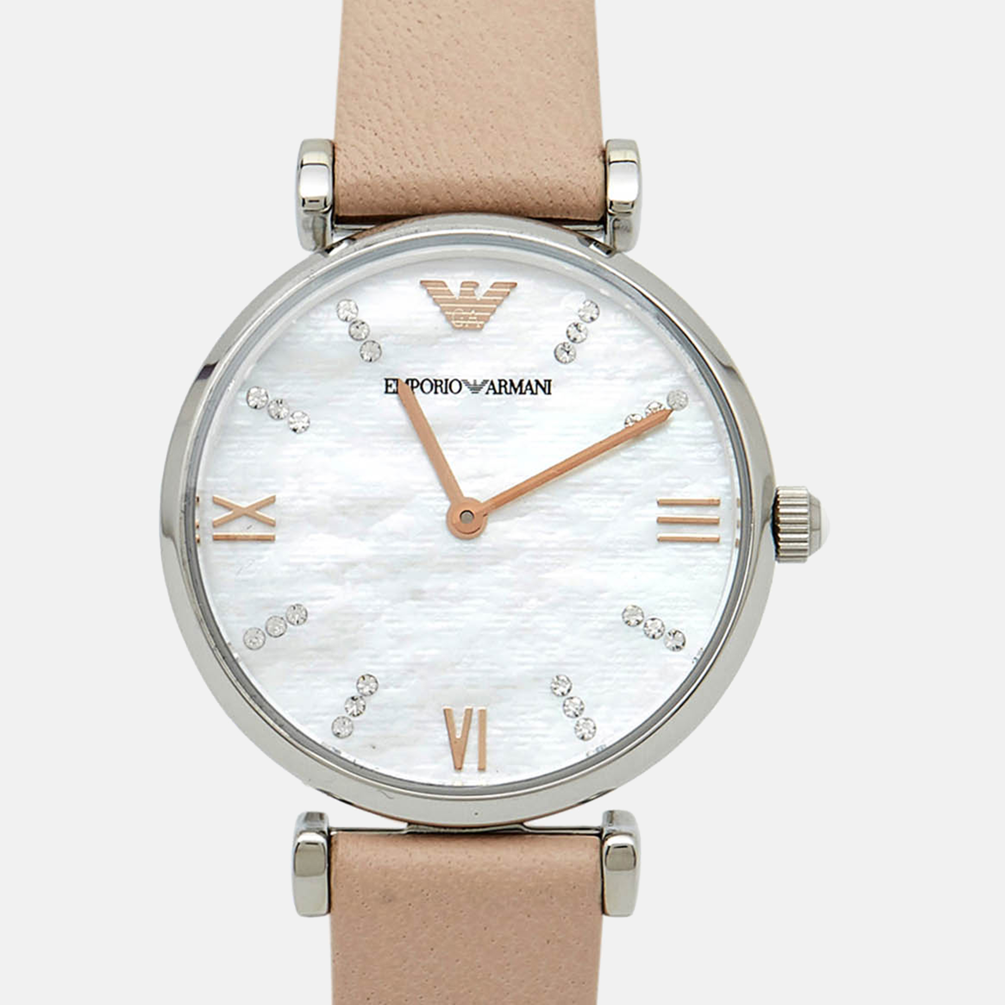 Emporio Armani Mother of Pearl Stainless Steel Leather AR8039 Women`s Wristwatch and Bracelet Set 32 mm 